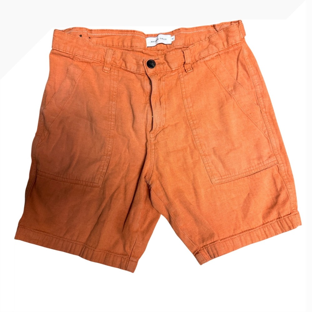 Arturo Calle Mens Orange Cotton Linen Blend Utility Patch Pocket Shorts Size 32